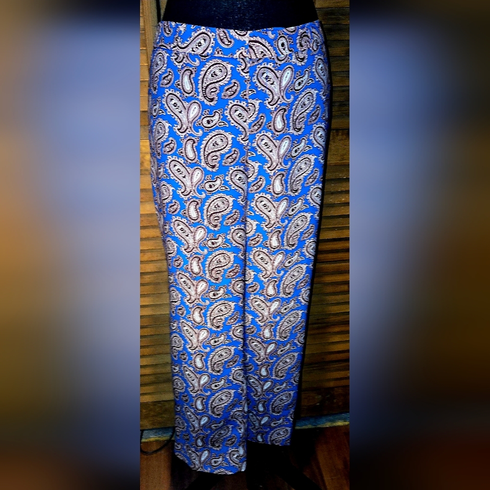 12P, Banana Republic Avery pants featuring a blue paisley print.